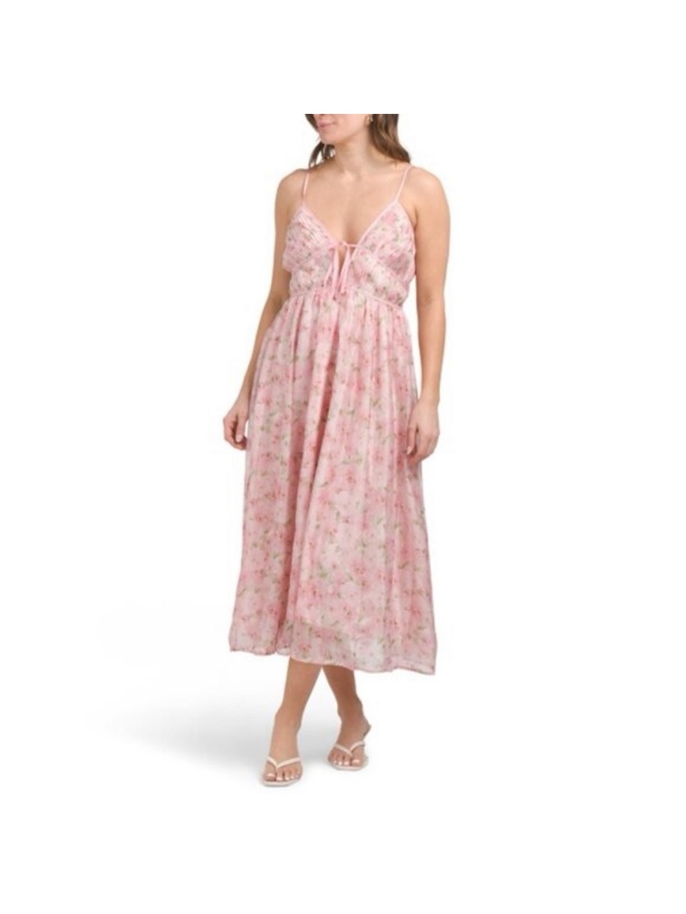 En Saison Whimsical Pink Floral Coquette Midi Dress Size Medium